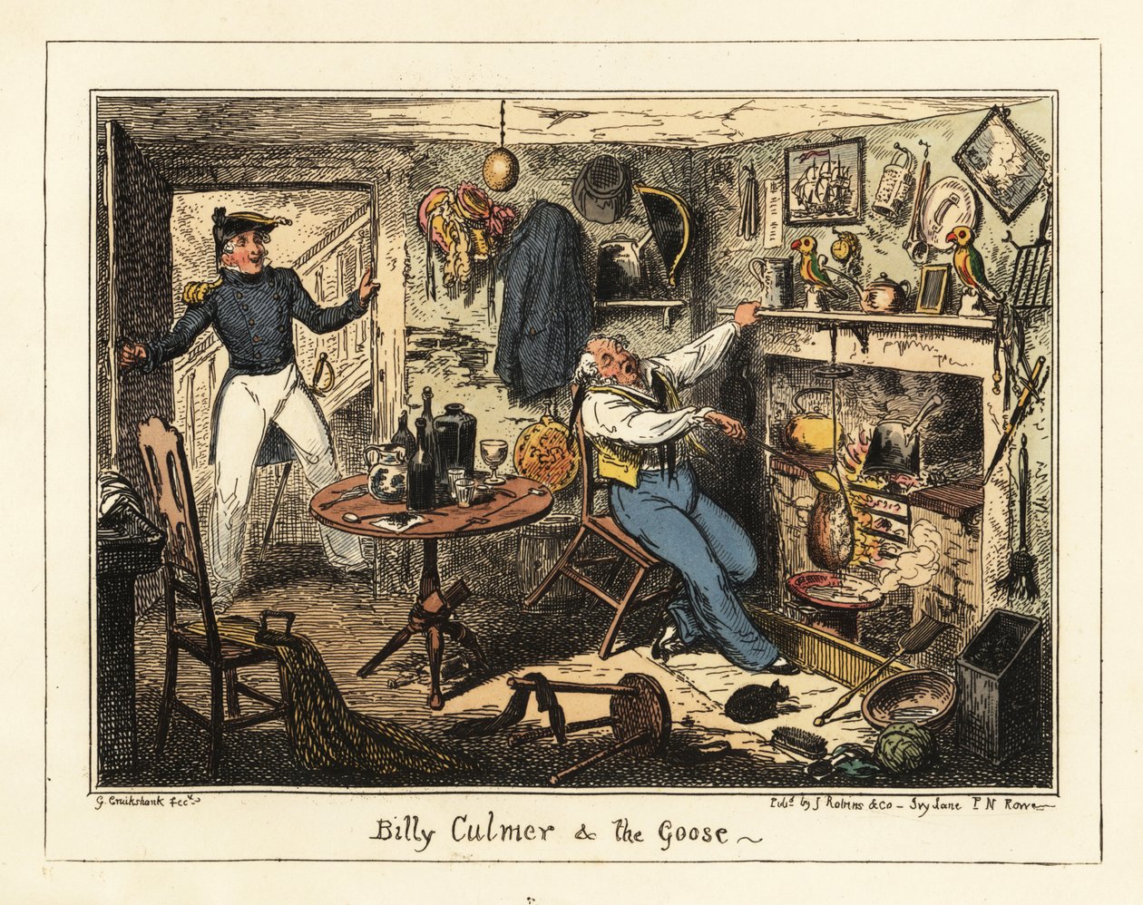 Een marine luitenant roept een oude adelborst op voor dienst door George Cruikshank