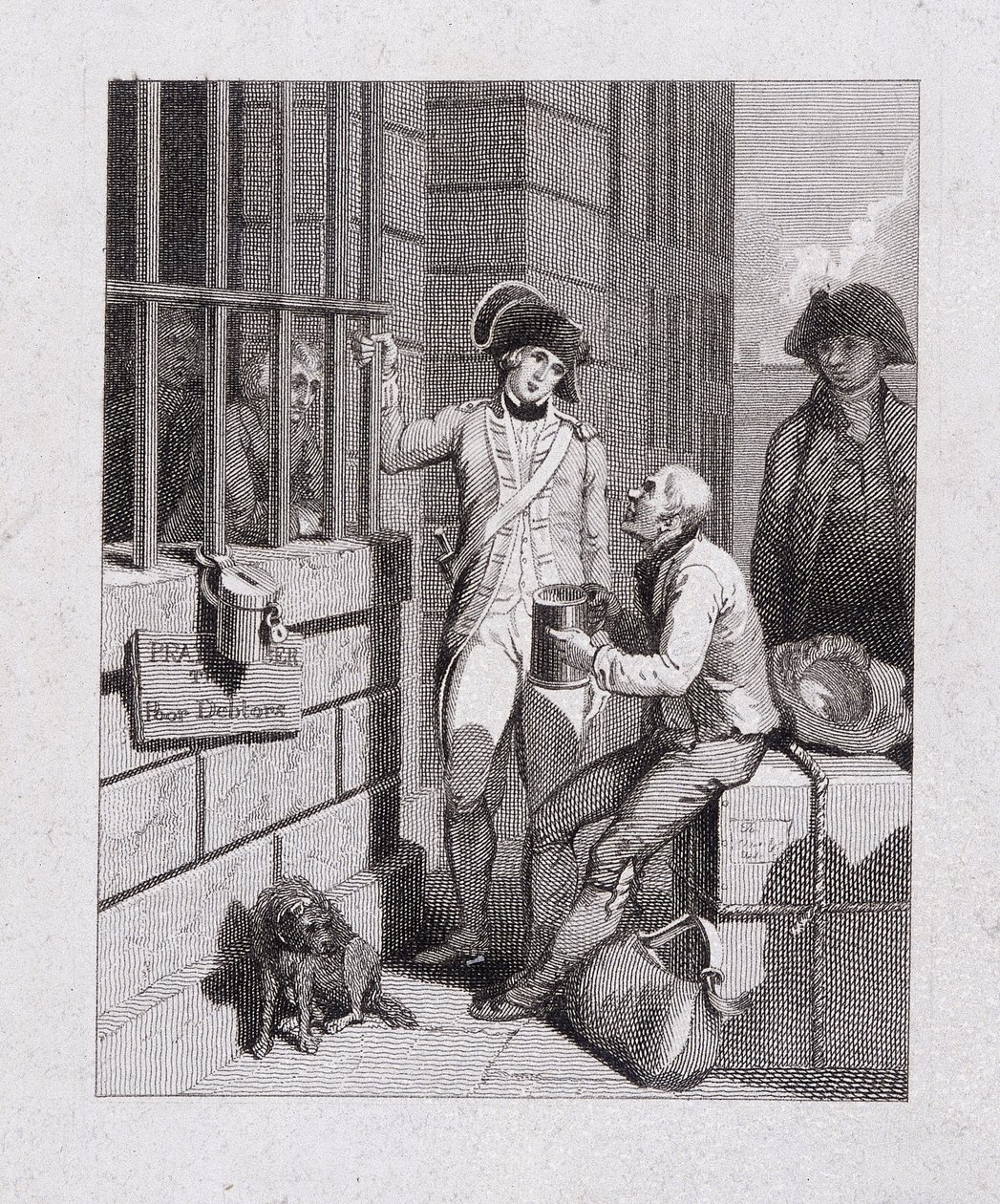 Een fluitende winkel: Tom & Jerry bezoeken Logic, aan boord van de Fleet, Fleet Prison, Londen, 1821 door George Cruikshank