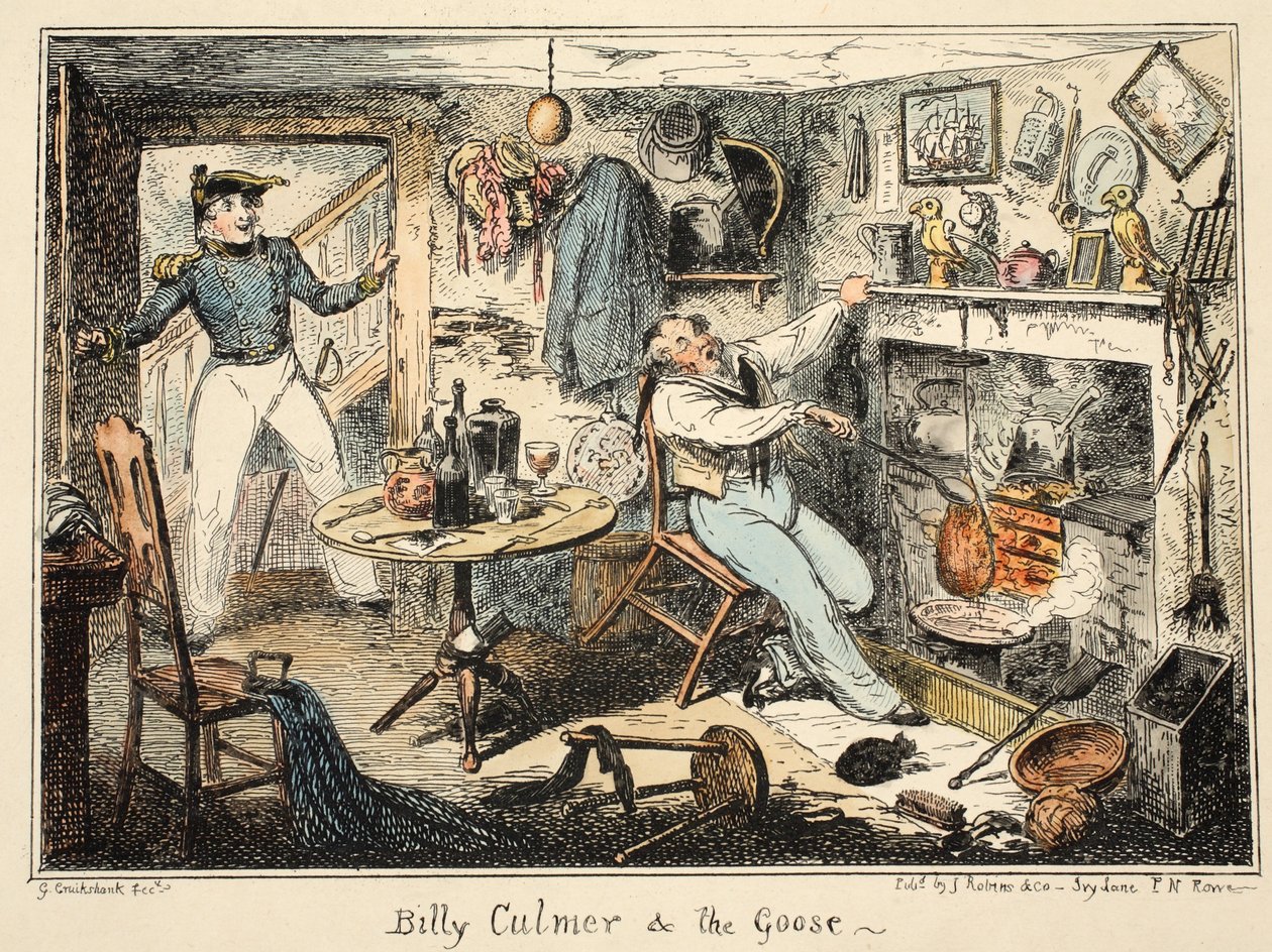 Billy Culmer & de Gans, uit Greenwich Hospital, een Serie Marine Schetsen, Beschrijvend het Leven van een Oorlogsschip Man door George Cruikshank