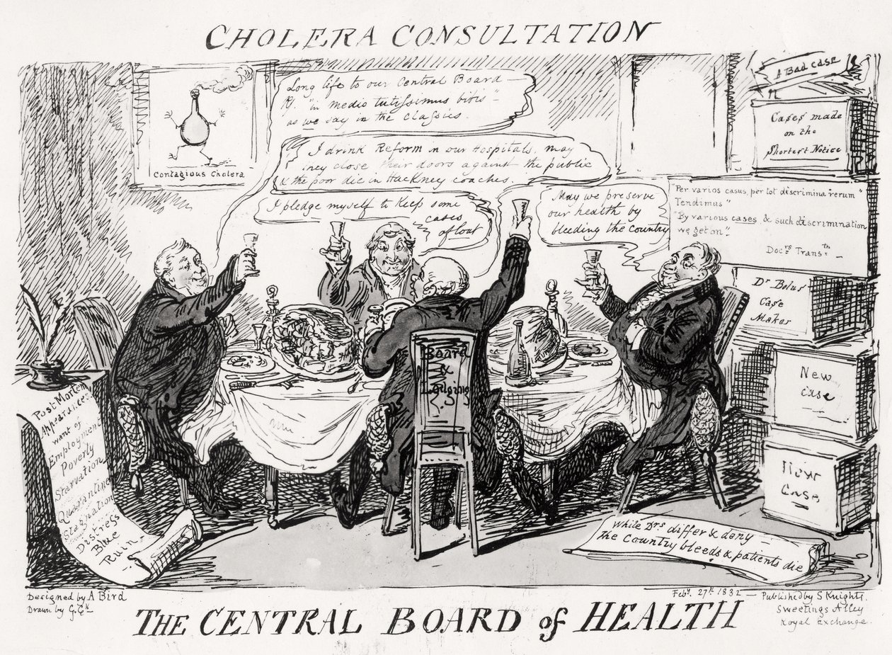 Cholera Consultatie bij de Centrale Gezondheidsraad, gepubliceerd op 27 februari 1832 door George Cruikshank