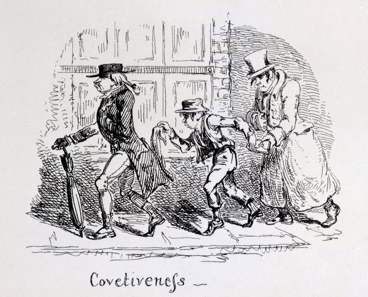 Hebzucht uit Phrenologische Illustraties, 1826 door George Cruikshank