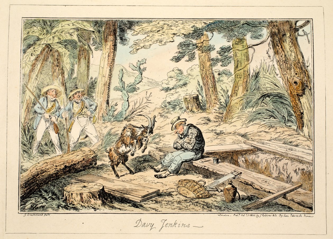 Davy Jenkins, uit Greenwich Hospital, een serie maritieme schetsen, beschrijvend het leven van een marineman, uitgegeven 1826 door George Cruikshank
