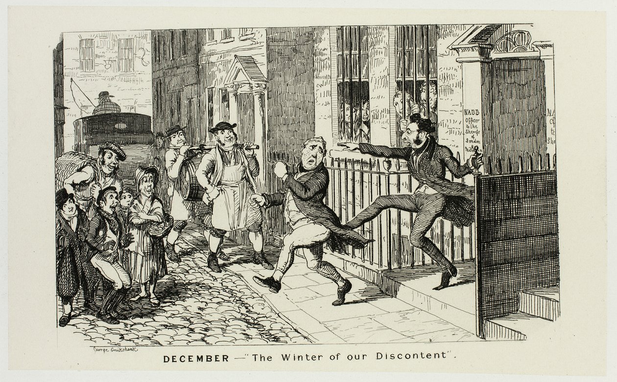 December - "De winter van ons ongenoegen" uit de staaletsen van George Cruikshank bij de stripalmanakken: 1835-1853 door George Cruikshank