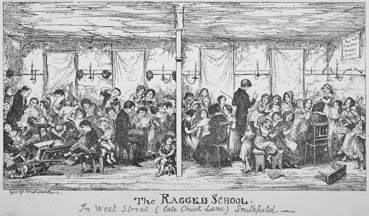 Field Lane Ragged School, Smithfield, City of London, 1850 door George Cruikshank