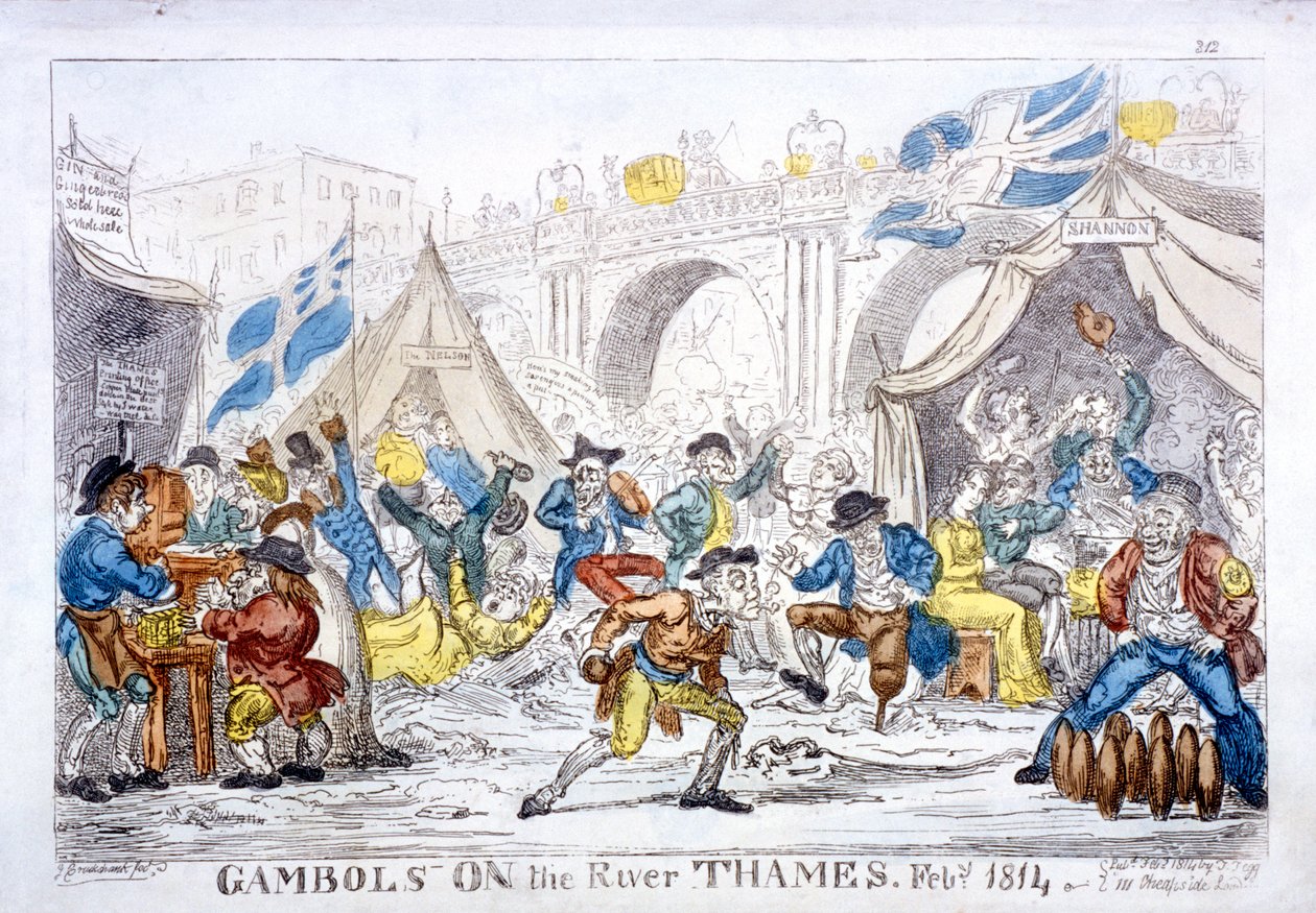 Spelletjes op de rivier de Theems, februari 1814 door George Cruikshank