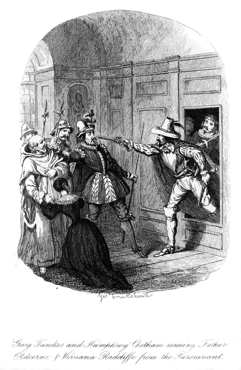 Guy Fawkes en Humphrey Chetham, 1605, 1841 door George Cruikshank