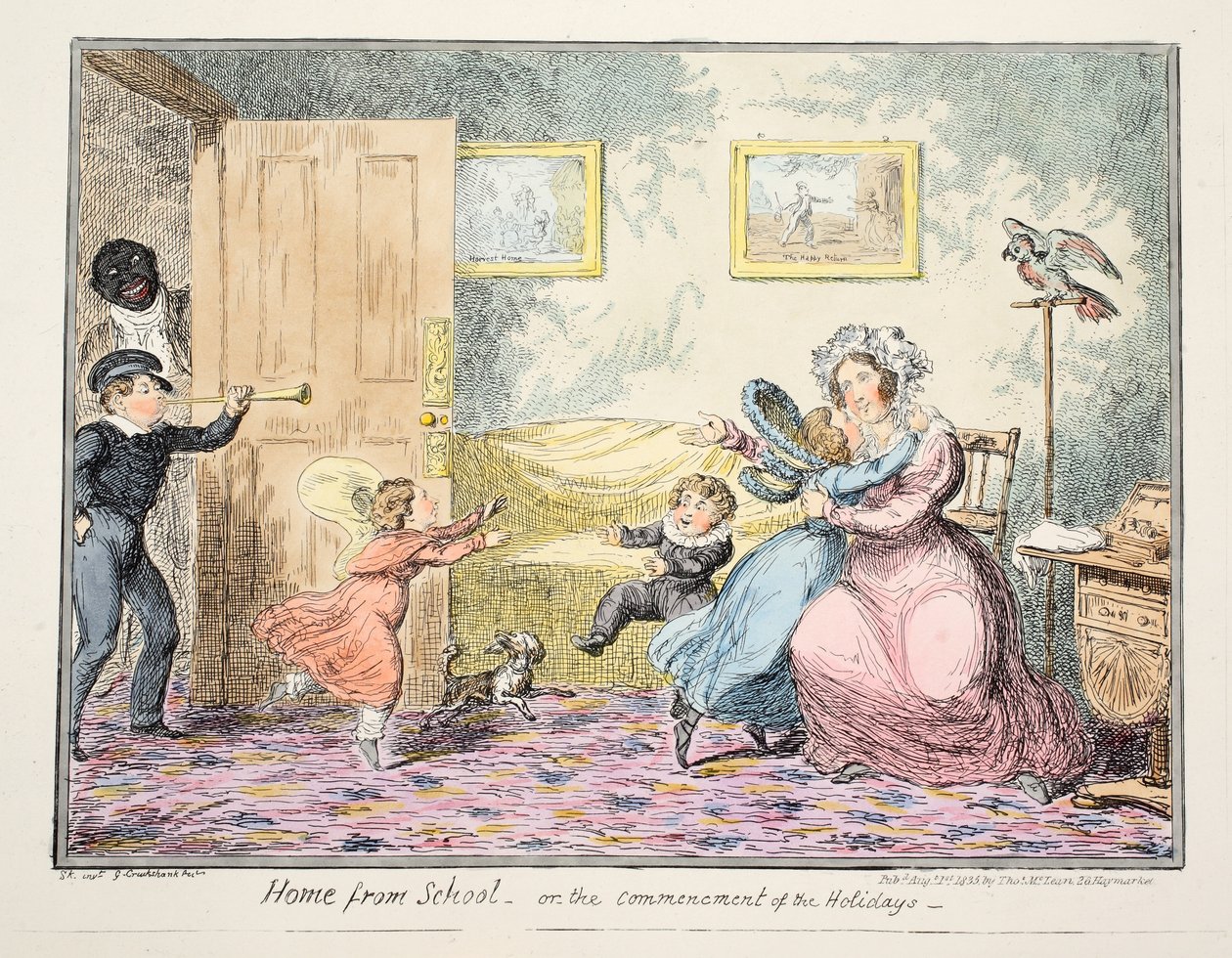 Thuis van school of het begin van de vakantie, uitgegeven 1835 door George Cruikshank