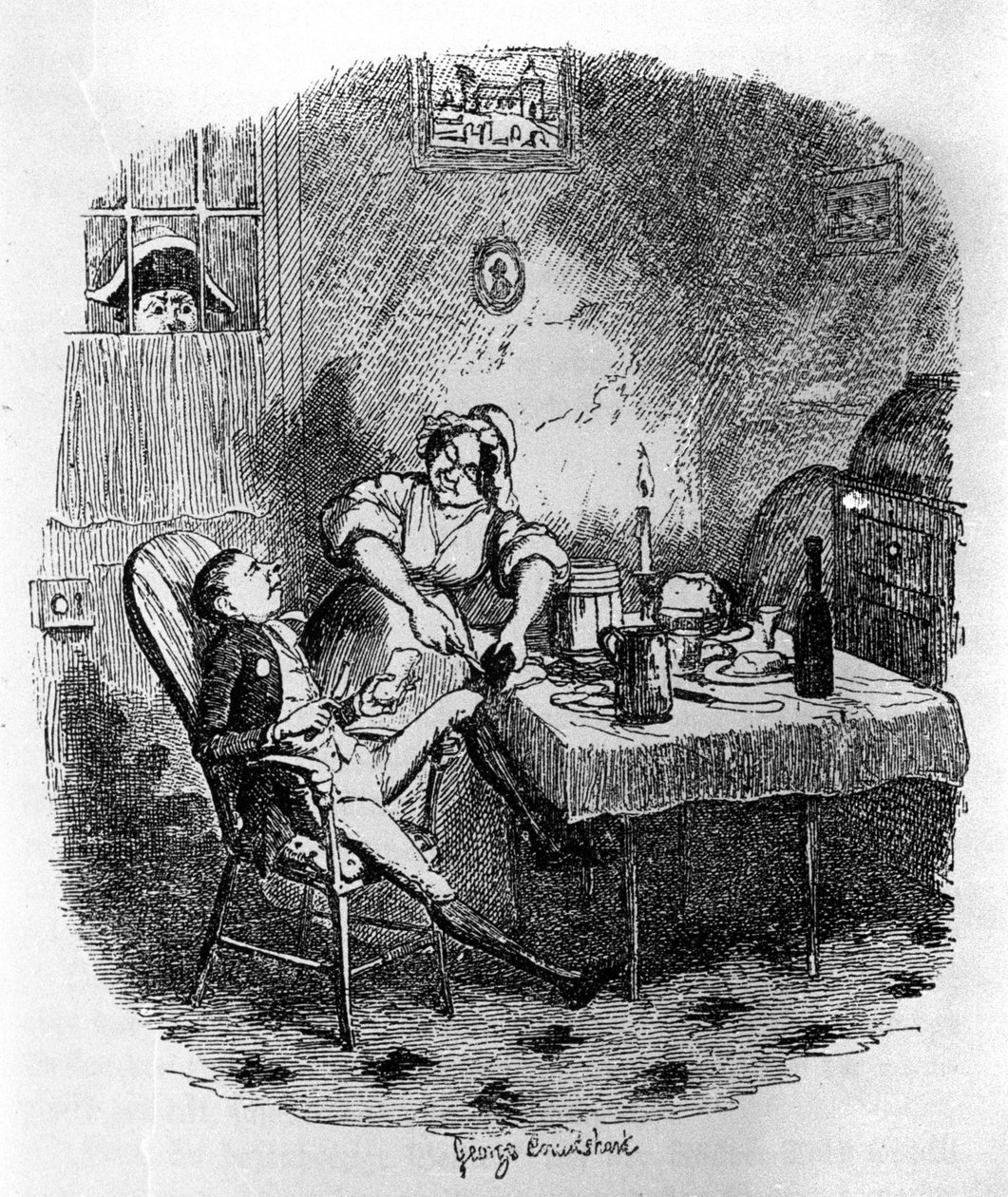 Illustratie voor Oliver Twist (Olivier) door Charles Dickens (1812-1870), door George Cruikshank (1792-1878). door George Cruikshank