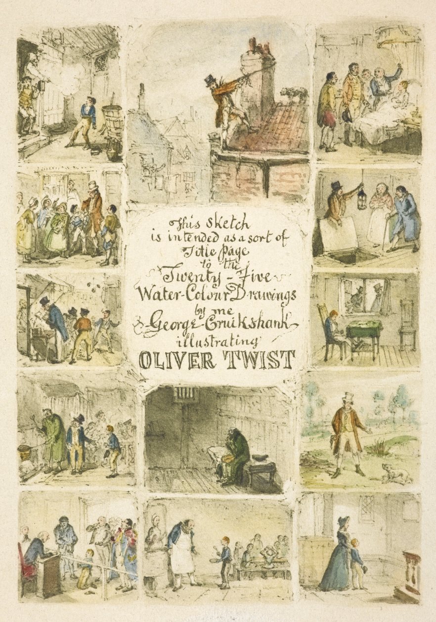 Illustratie voor de Titelpagina "Oliver Twist" door George Cruikshank