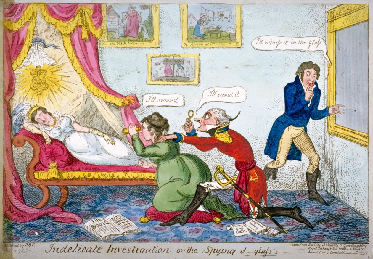 Ongepaste Onderzoek of de Spionerende D-glass, 1813 door George Cruikshank