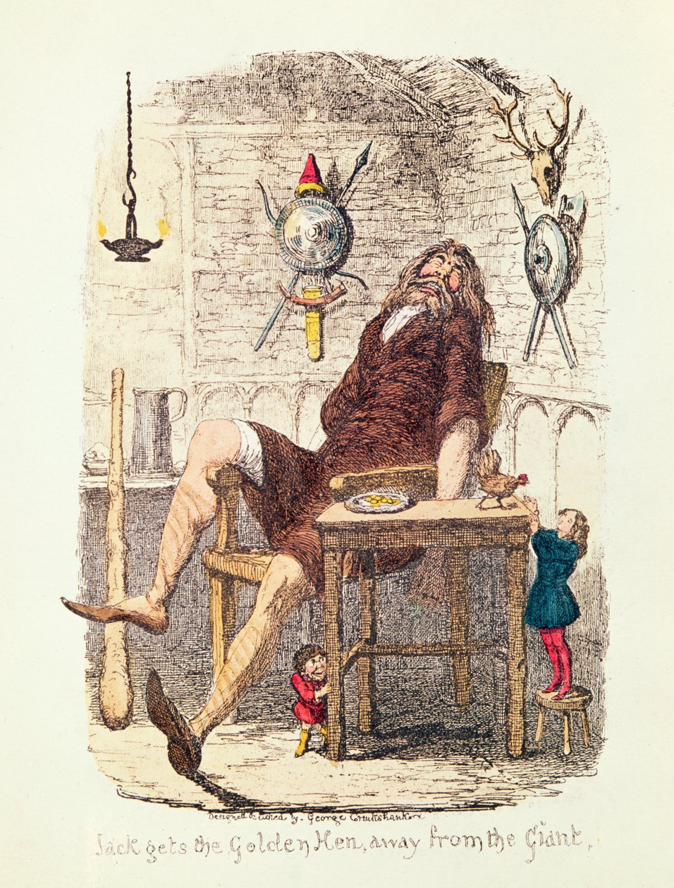 Jack haalt de Gouden Hen weg van de Reus door George Cruikshank