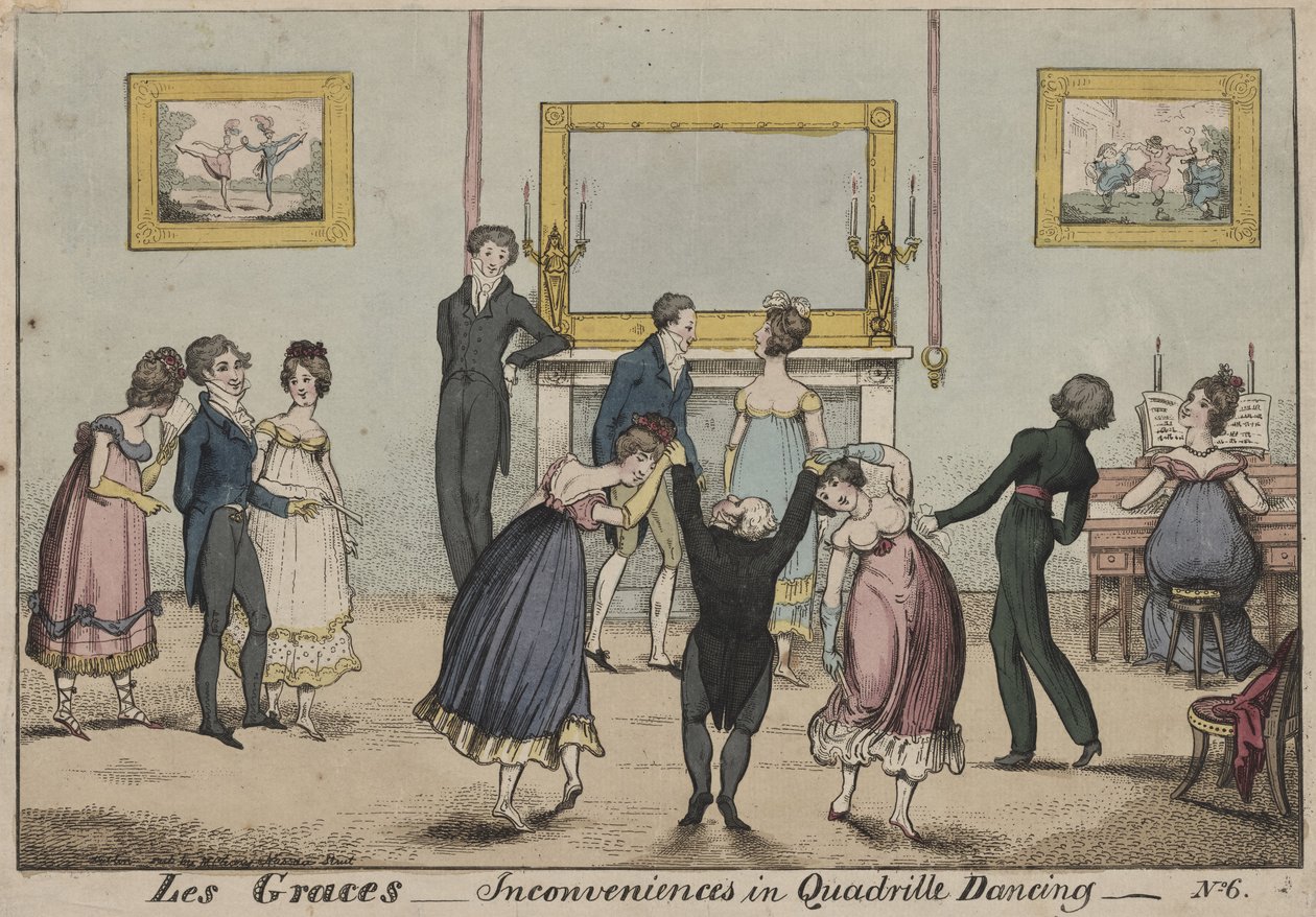 Les Graces, ongemakken bij quadrilledansen, 1817 door George Cruikshank
