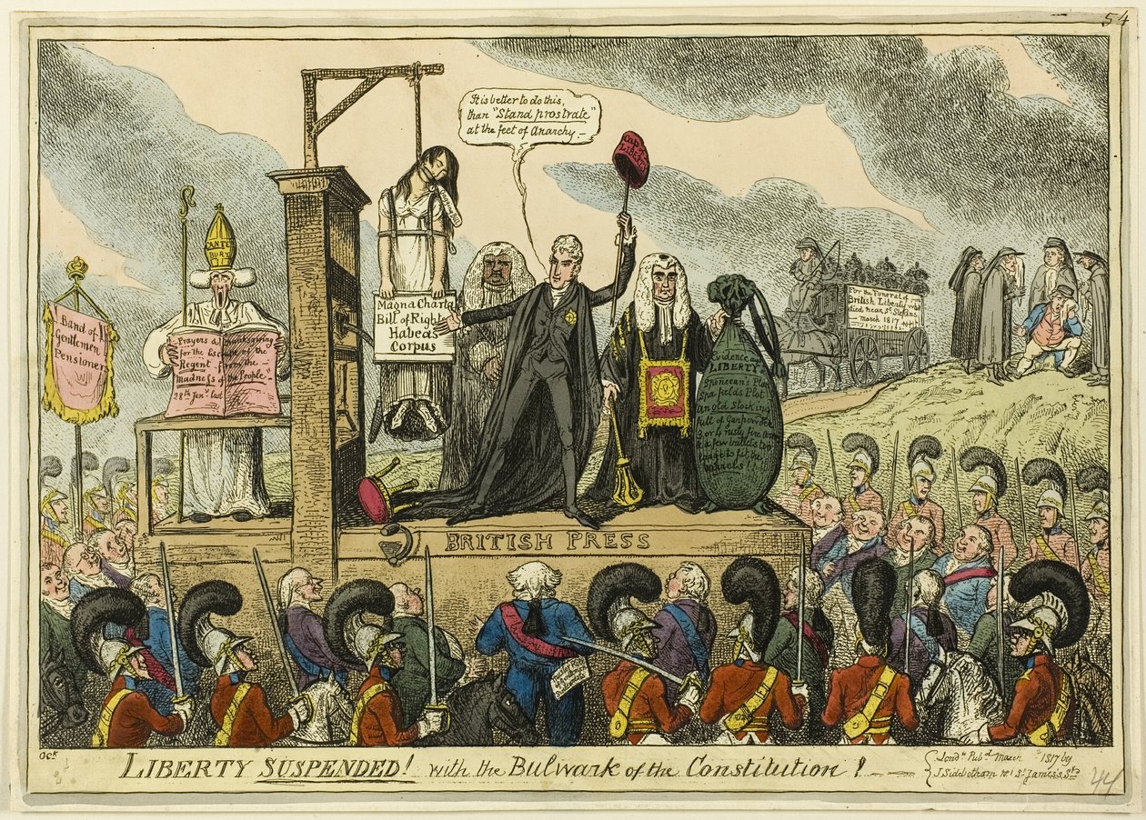 Vrijheid opgeschort! Met het bolwerk van de grondwet! door George Cruikshank
