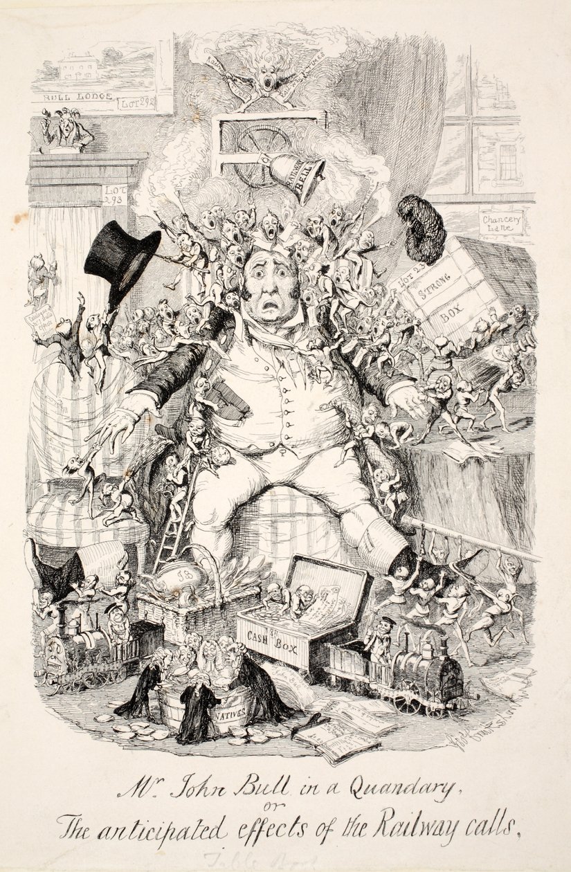 Meneer John Bull in een Dilemma of de Verwachte Effecten van de Spoorwegoproepen door George Cruikshank