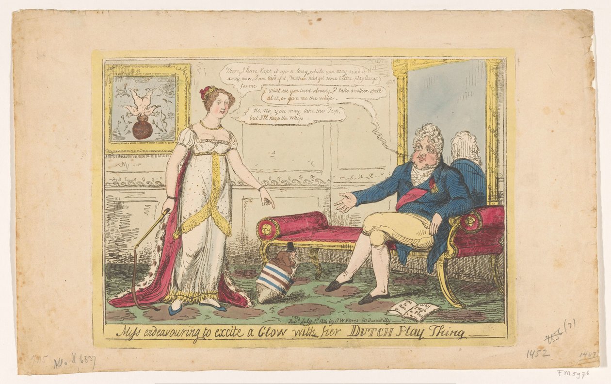 Prinses Charlotte uitgespeeld met haar Hollandse tol, 1814 door George Cruikshank