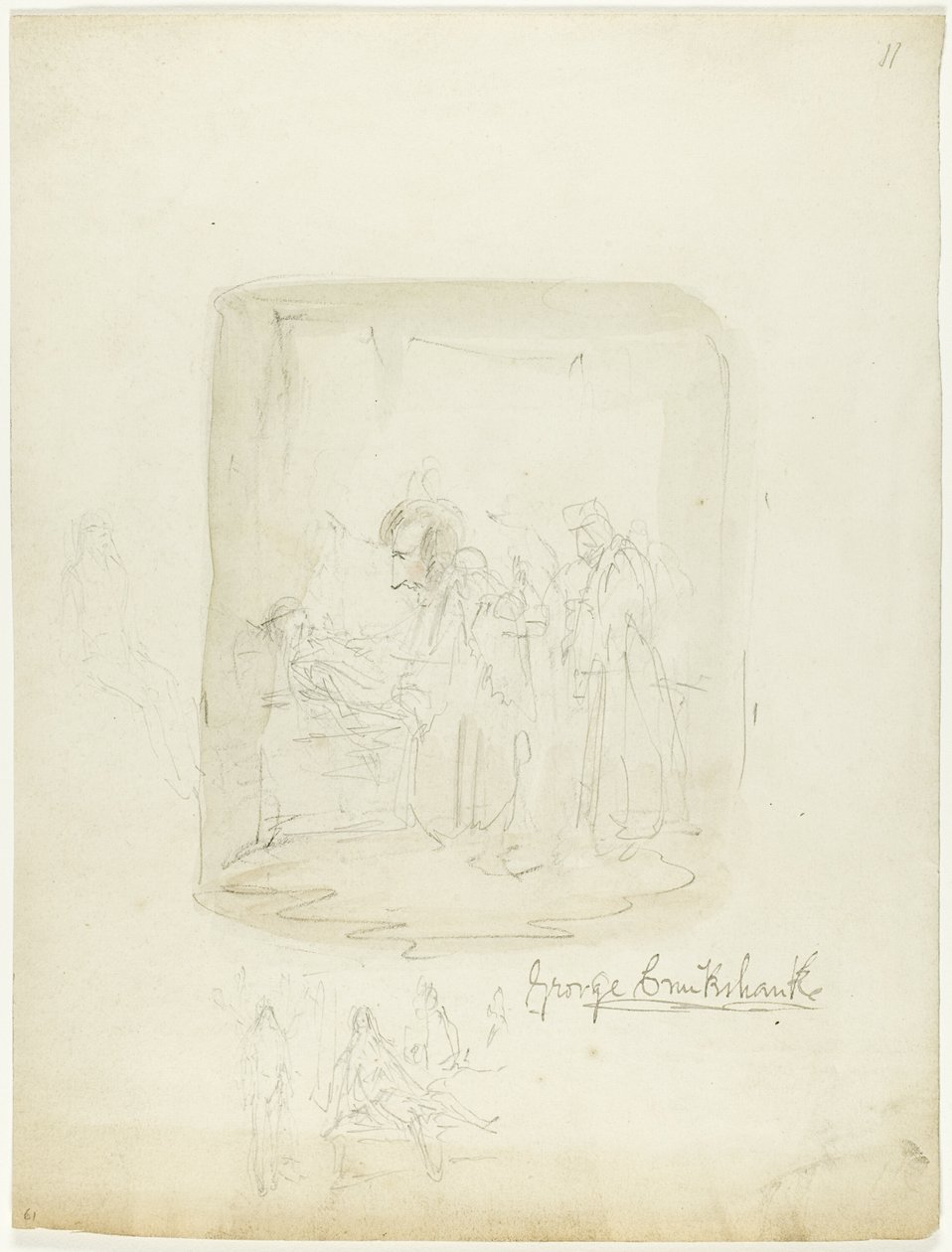 Schetsblad met zelfportret door George Cruikshank