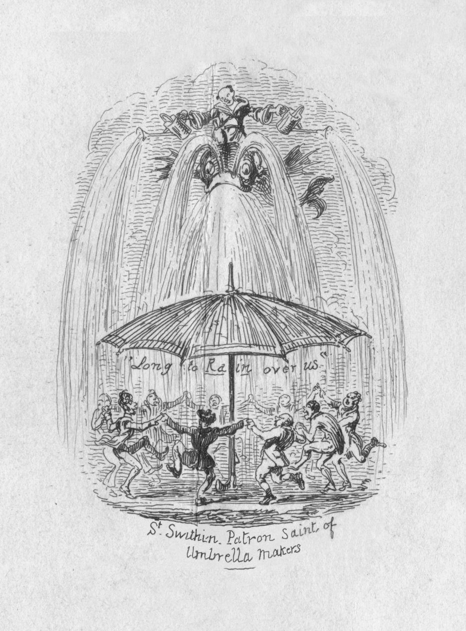St. Swithin, patroonheilige van paraplumakers door George Cruikshank