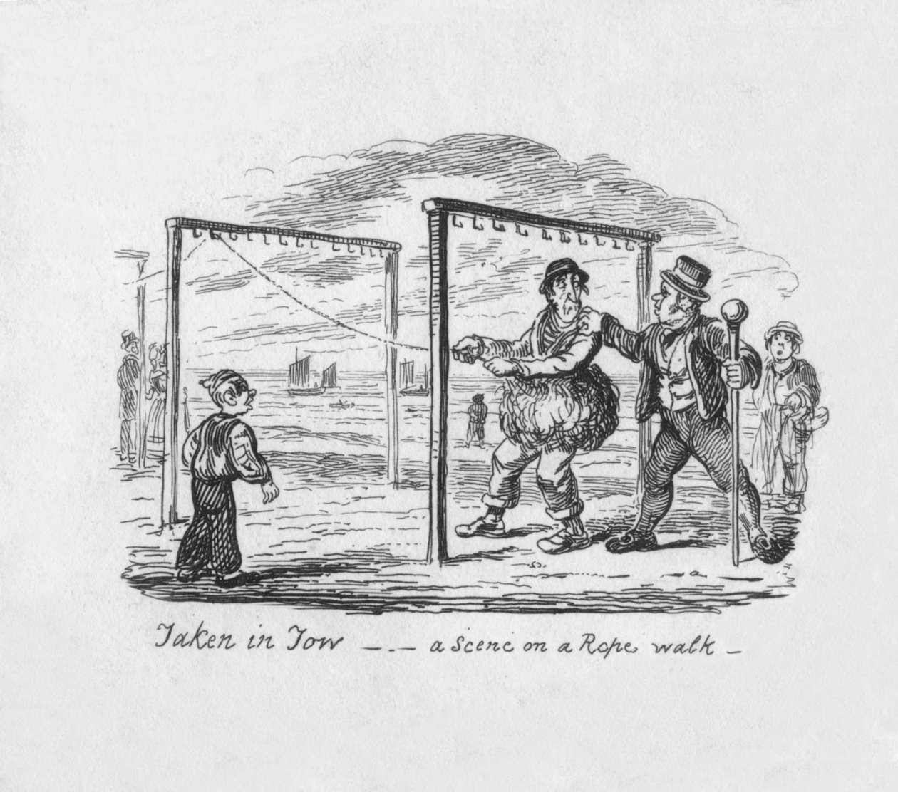 Gesleept - Een scène op een touwbaan, 1829 door George Cruikshank