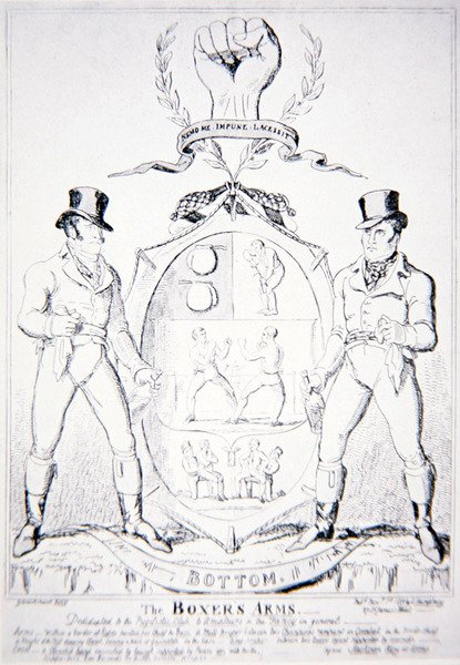 De armen van de bokser, opgedragen aan de Pugilistische Club, aan Amateurs & de Fancy in het algemeen, uitgegeven door G. Humphrey, Londen 1891 door George Cruikshank