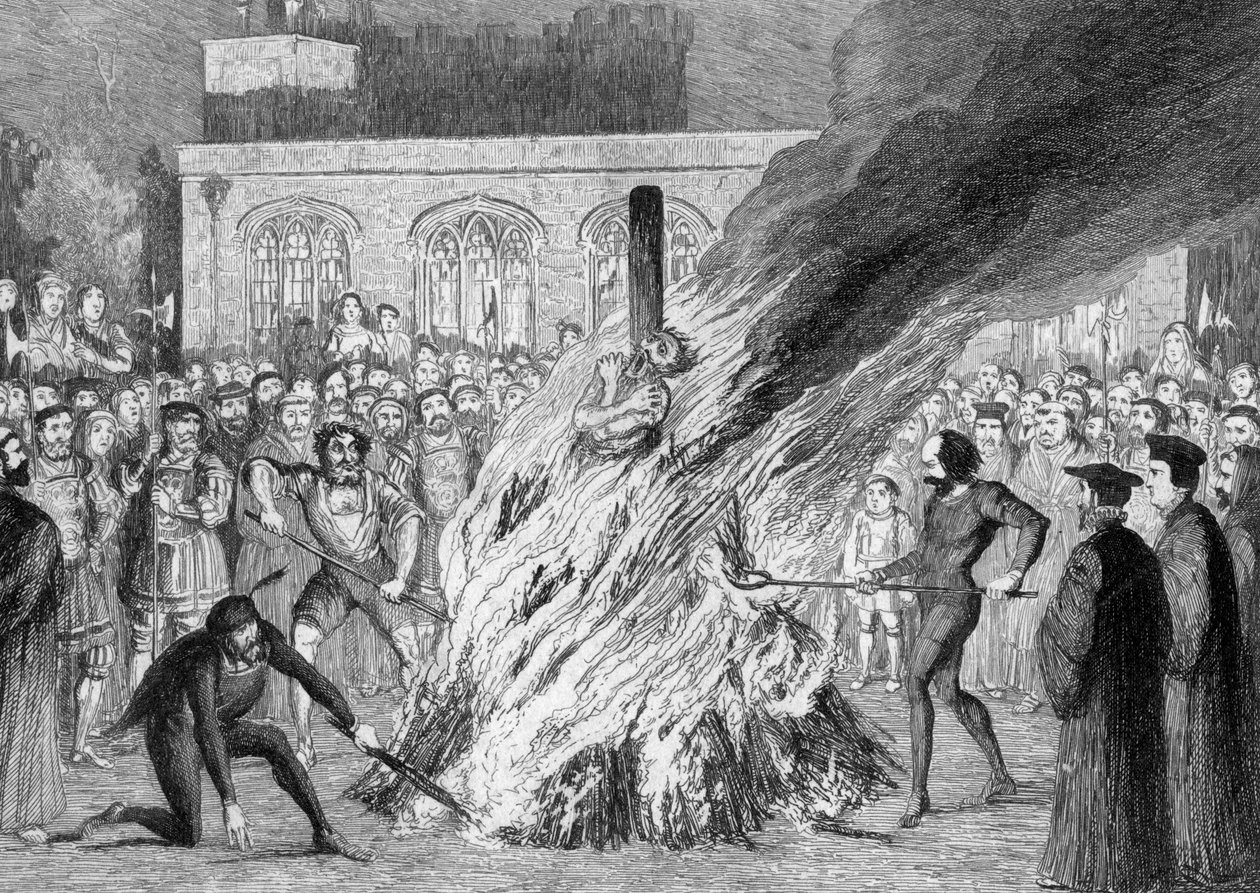 De Verbranding van Edward Underhill op Tower Green, 1840 door George Cruikshank