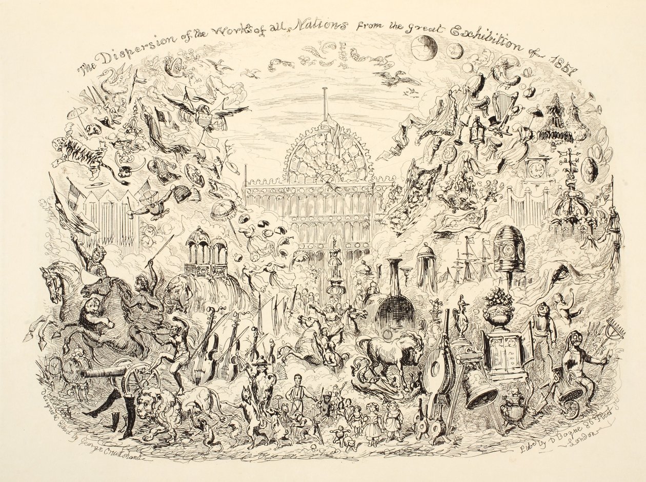 De verspreiding van de werken van alle naties van de Grote Tentoonstelling van 1851, gepubliceerd 1851 door George Cruikshank