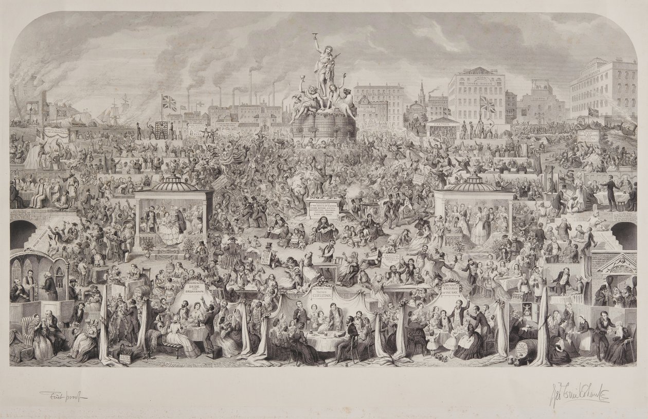 De drinkgewoonten van de samenleving of aanbidding van Bacchus door George Cruikshank