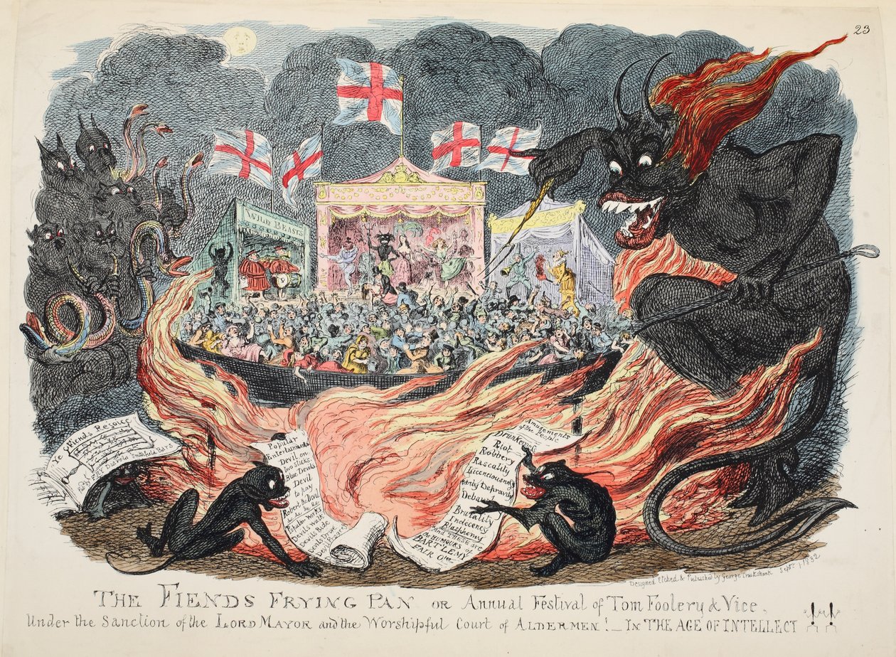 De duivels braadpan of jaarlijks festival van Tom Foolery & Vice, gepubliceerd 1832 door George Cruikshank