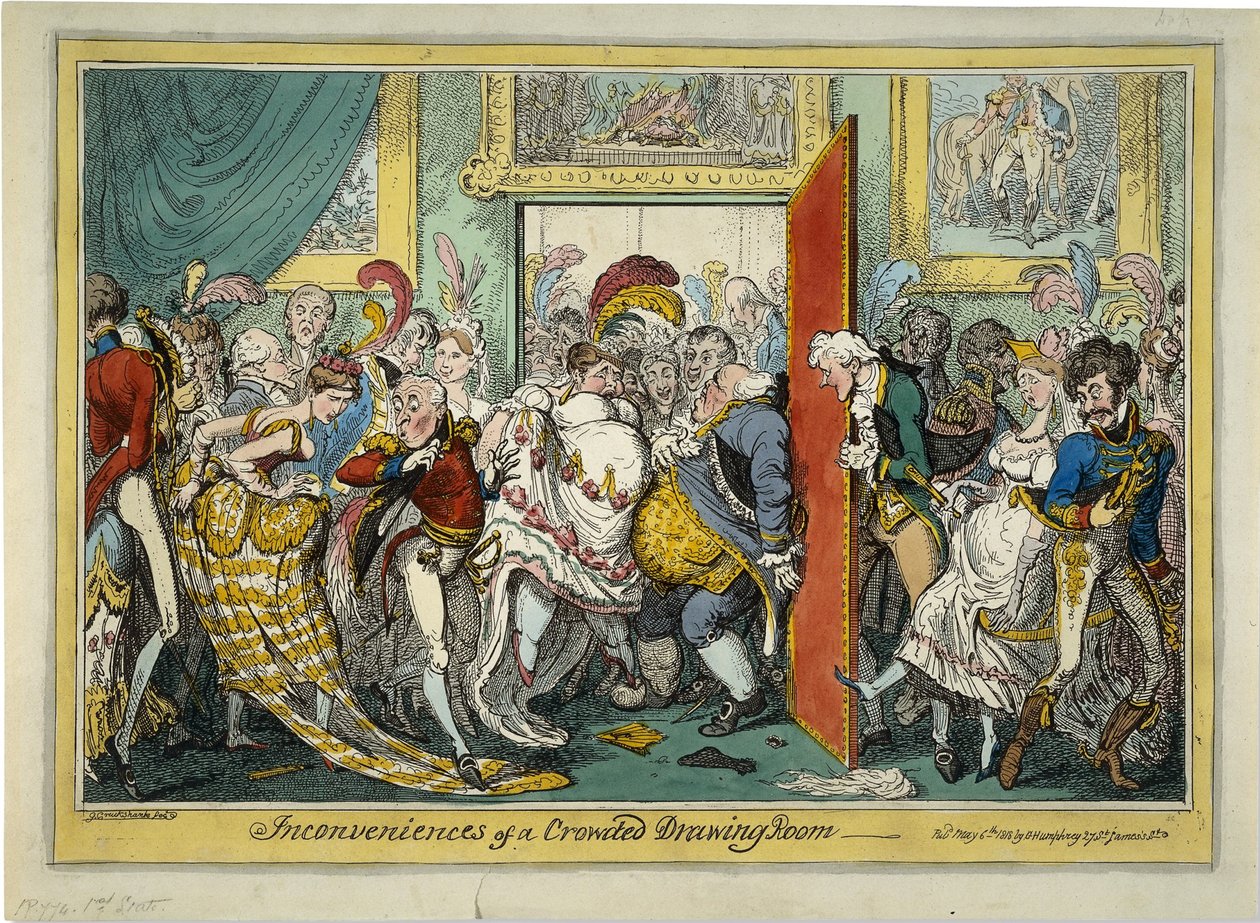 De ongemakken van een overvolle salon door George Cruikshank