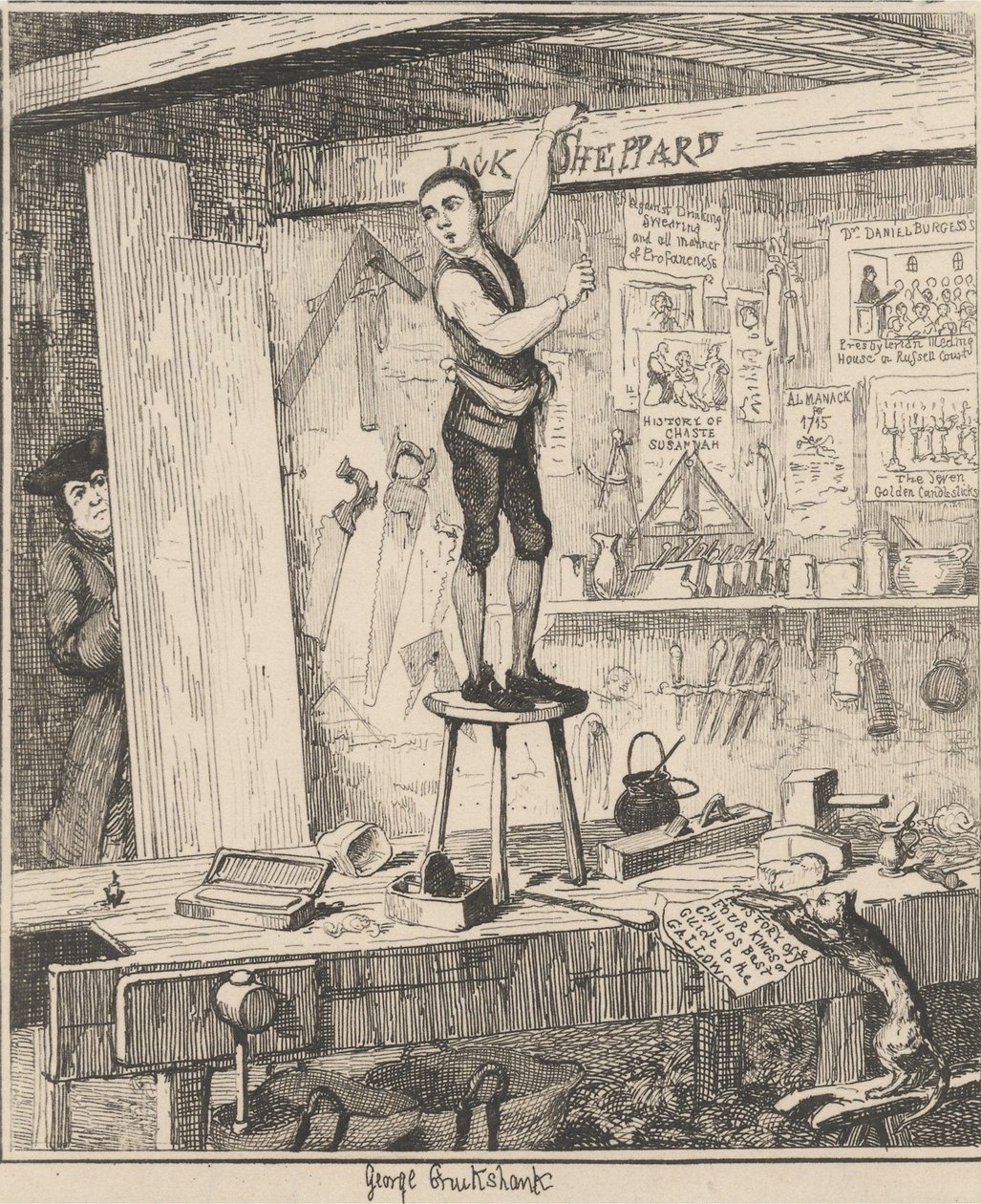De naam op de balken door George Cruikshank