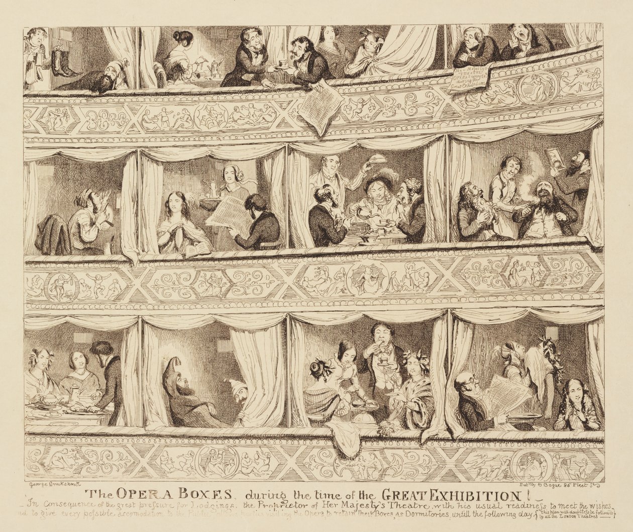 De Opera Boxen Tijdens de Grote Tentoonstelling, 1851 door George Cruikshank