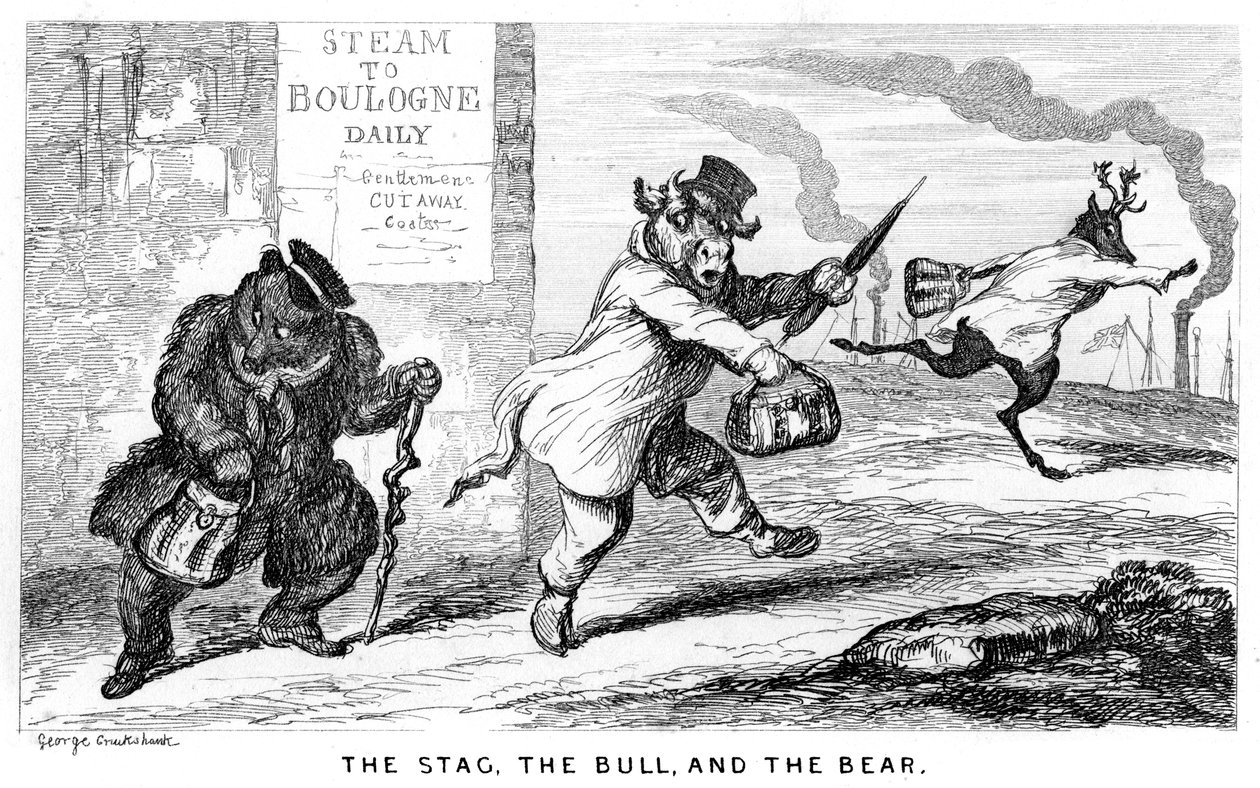 Het hert, de stier en de beer, 19e eeuw door George Cruikshank