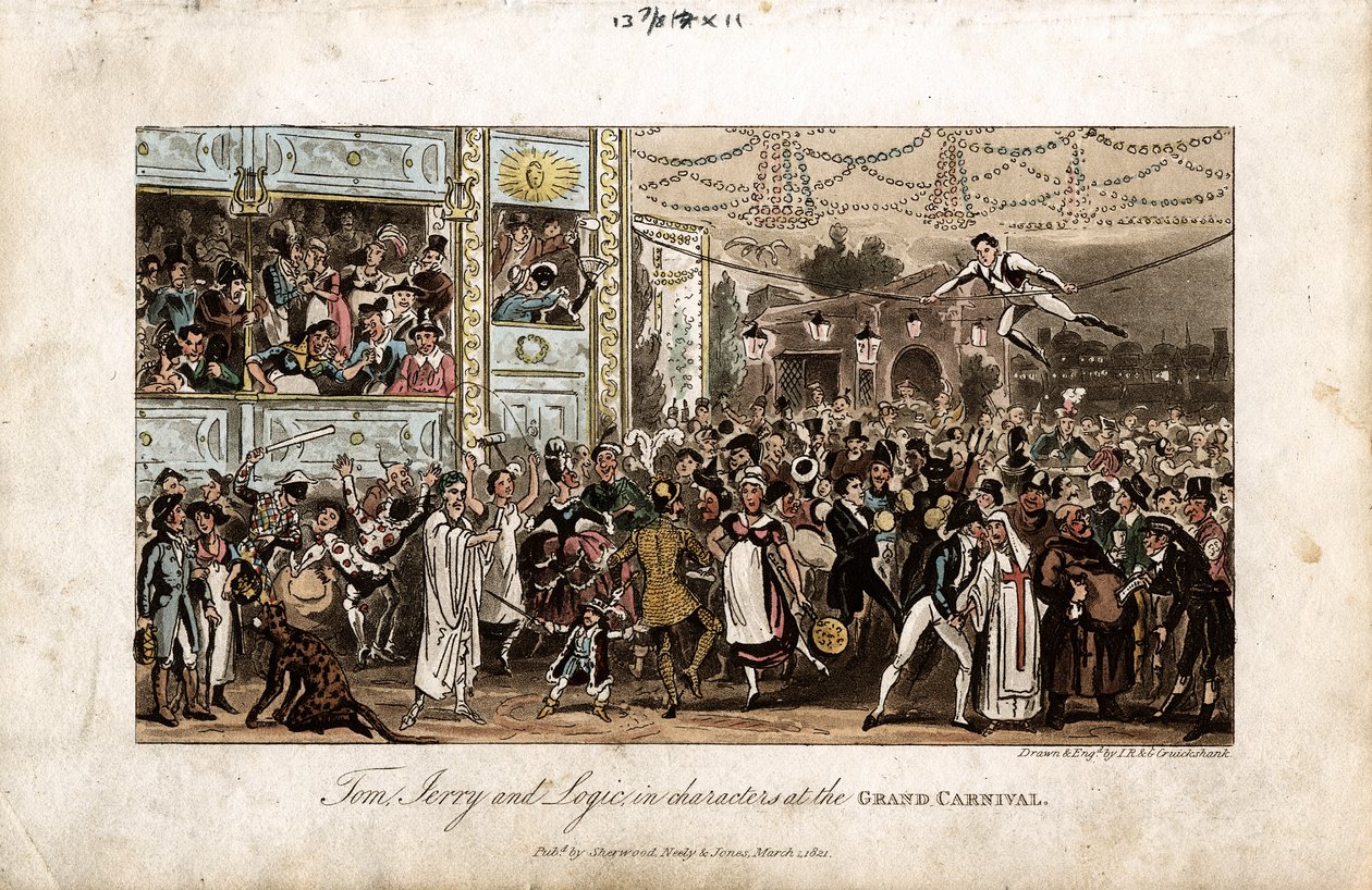 Tom, Jerry en Logic op het grote carnaval, 1821 door George Cruikshank