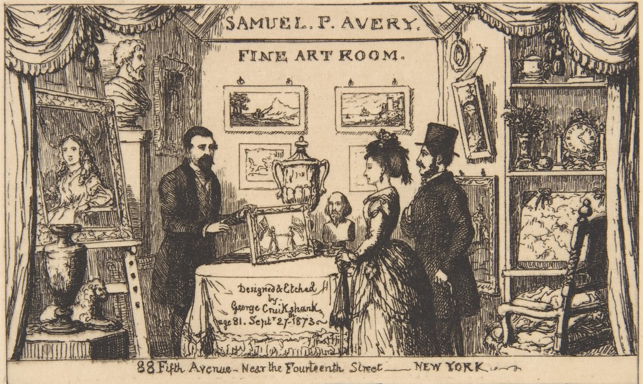 Handelskaart voor Samuel P. Avery--Fine Art Room door George Cruikshank