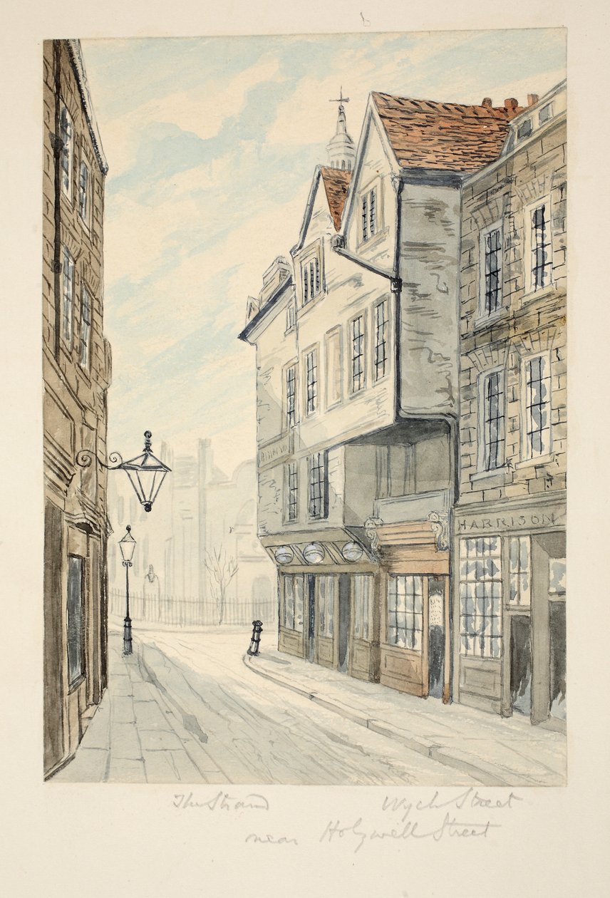 Wych Street, nabij The Strand, gepubliceerd ca. 1840 door George Cruikshank