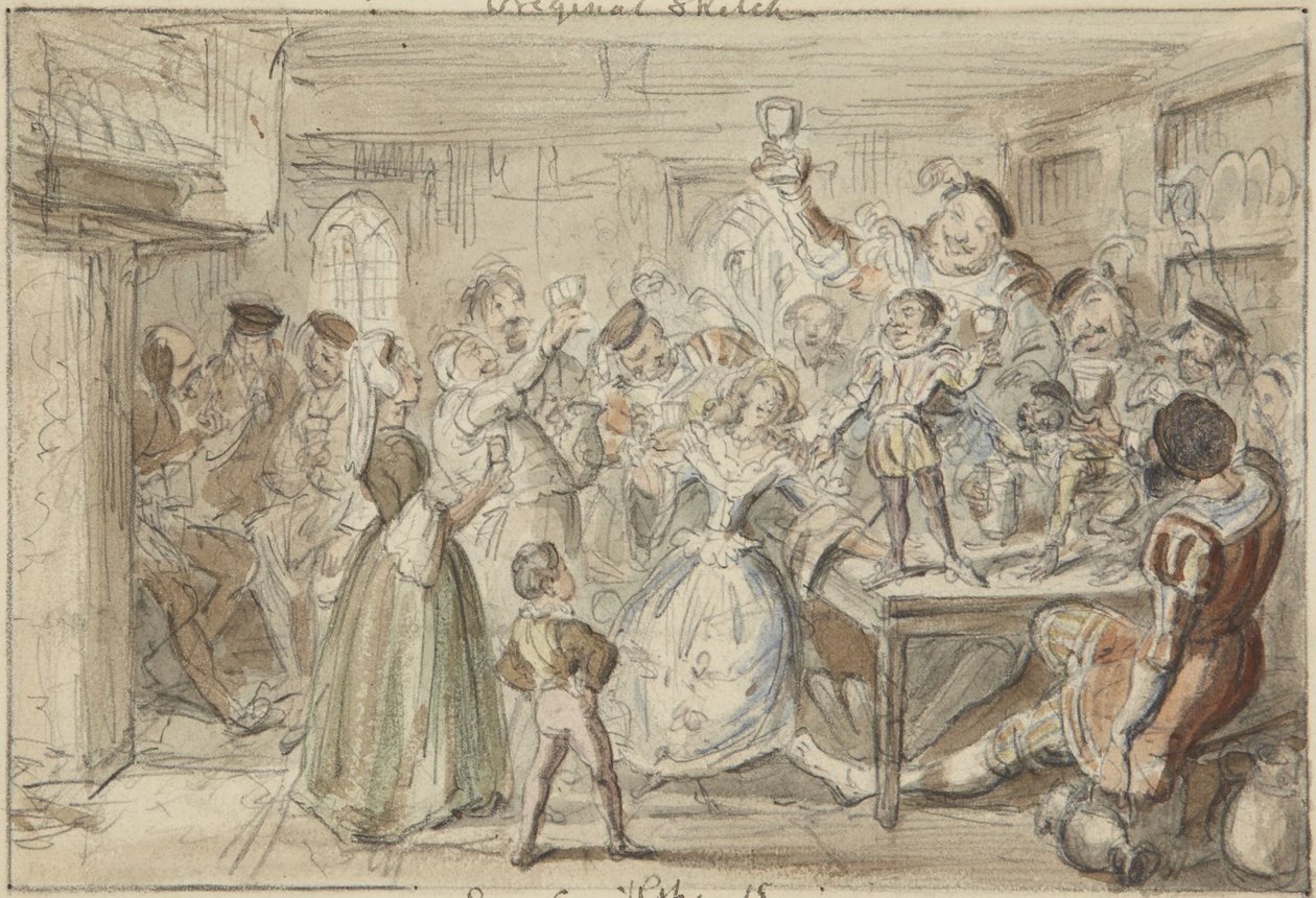 Xit, hier vermaakt Sir Narcissus Le Grand zijn vrienden op zijn trouwdag door George Cruikshank