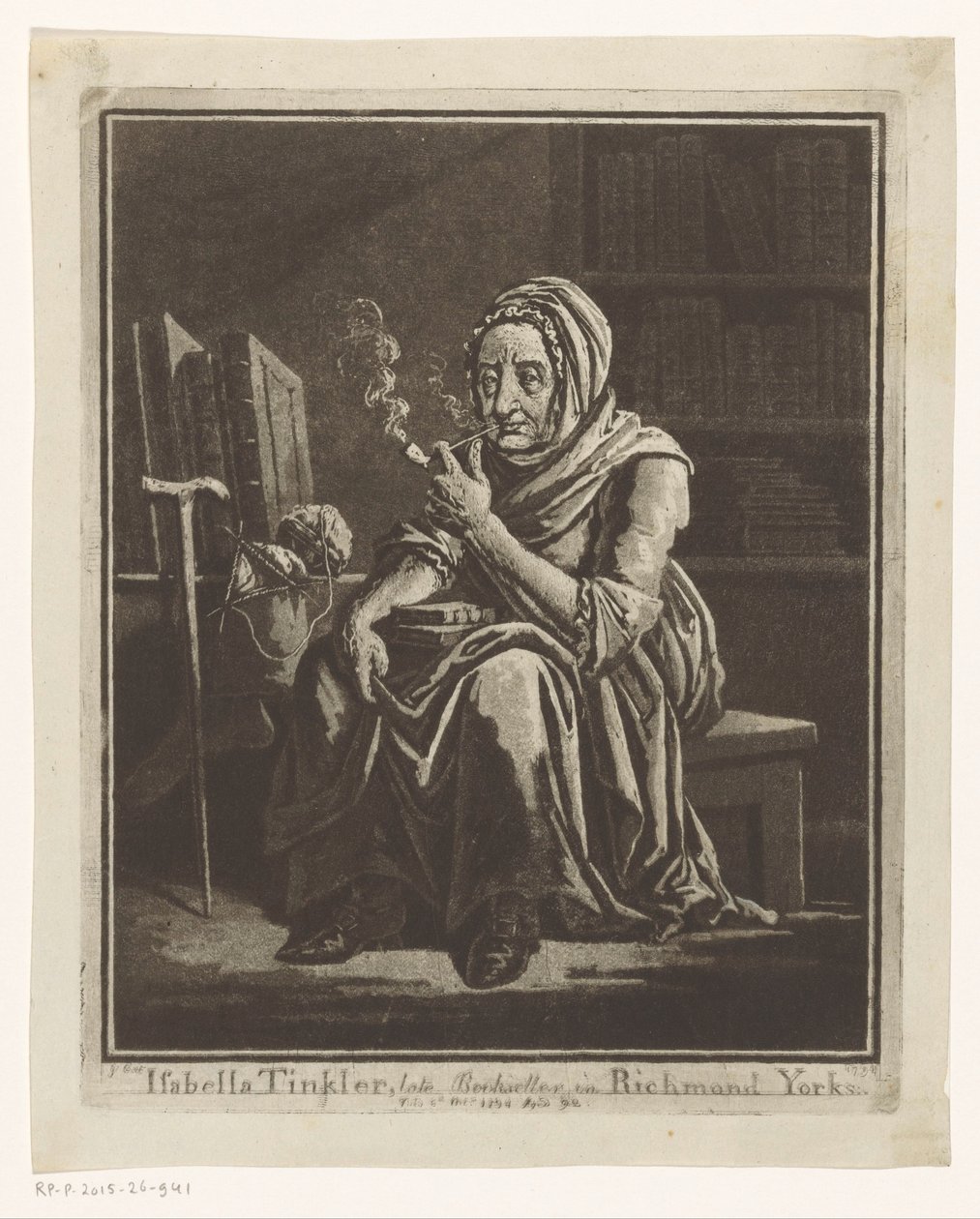 Portret van de boekverkoopster Isabella Tinkler uit Richmond op 92-jarige leeftijd door George Cuitt (I)