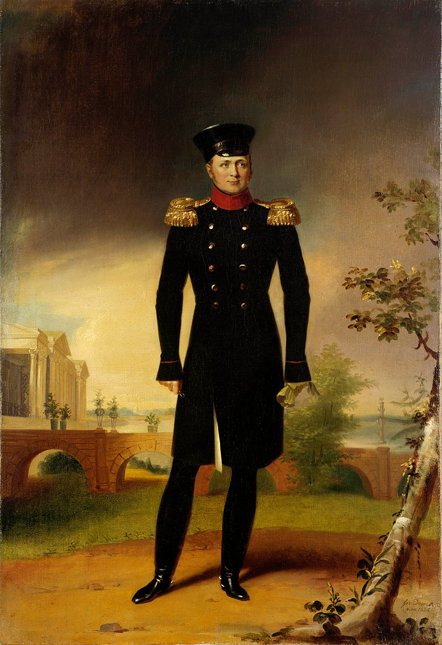 Portret van de Russische tsaar Alexander I (1777-1825) (de Grote) in officierskostuum. Schilderij door George Dawe (1781-1829) Sint-Petersburg. Hermitage Museum door George Dawe