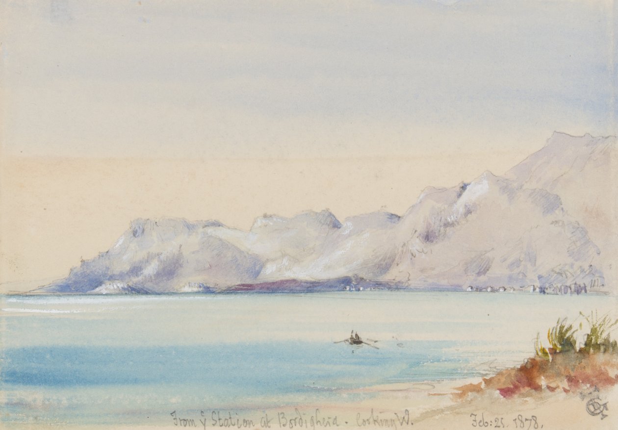 Vanaf het station in Bordighera, kijkend naar het westen, 25 februari 1878 door George Douglas Tinling