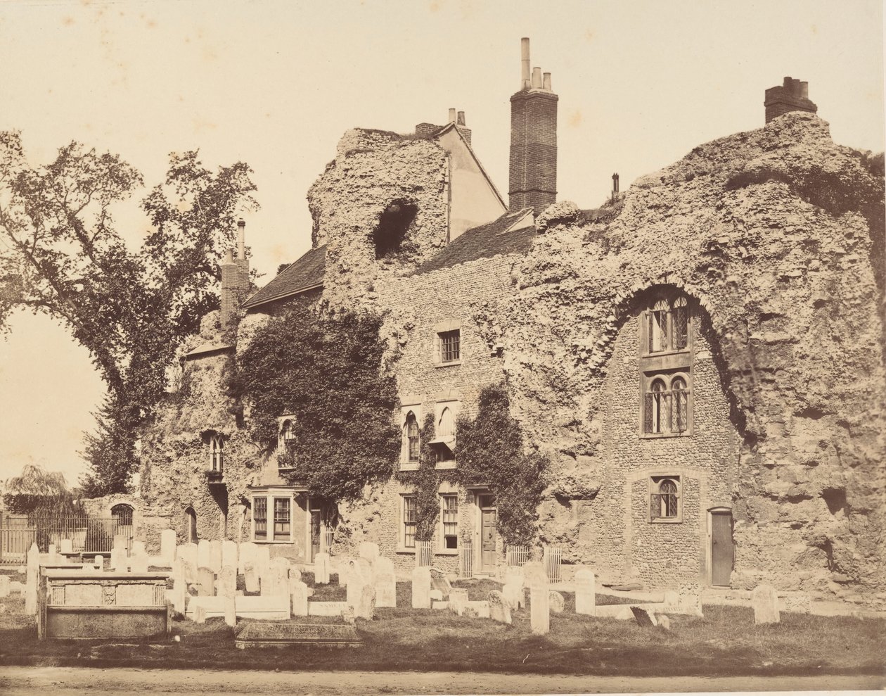 Resten van de abdijkerk, Bury St. Edmunds, 1857 door George Downes