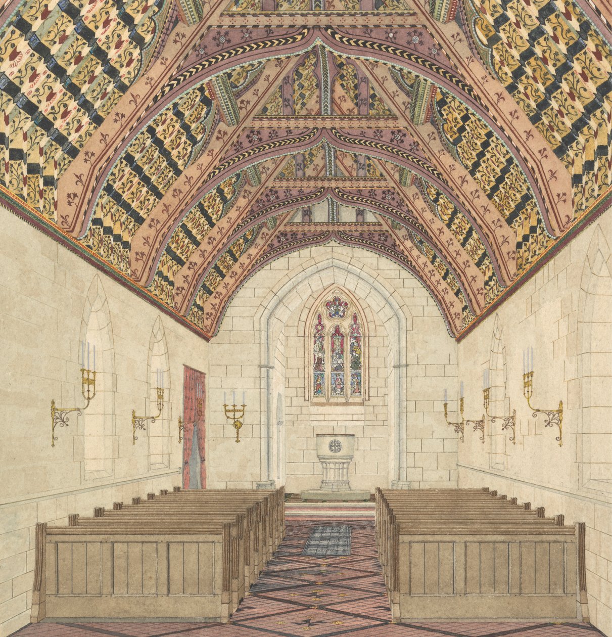 Perspectief voor een kerkinterieur door George Edmund Street