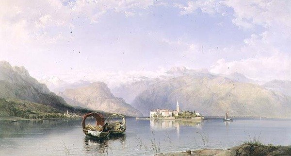 Isola Pescatori vanaf Isola Bella aan het Lago Maggiore door George Edwards Hering