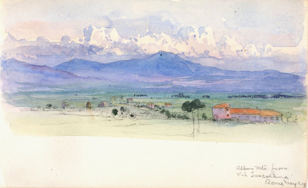 Alban-gebergte vanaf Via Tuscolana, Rome door George Elbert Burr