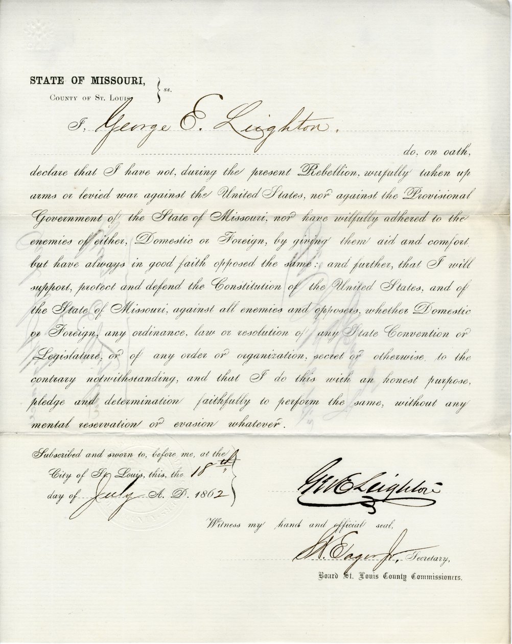 Loyaliteitseed van George E. Leighton uit Missouri, County of St. Louis door George Eliot Leighton