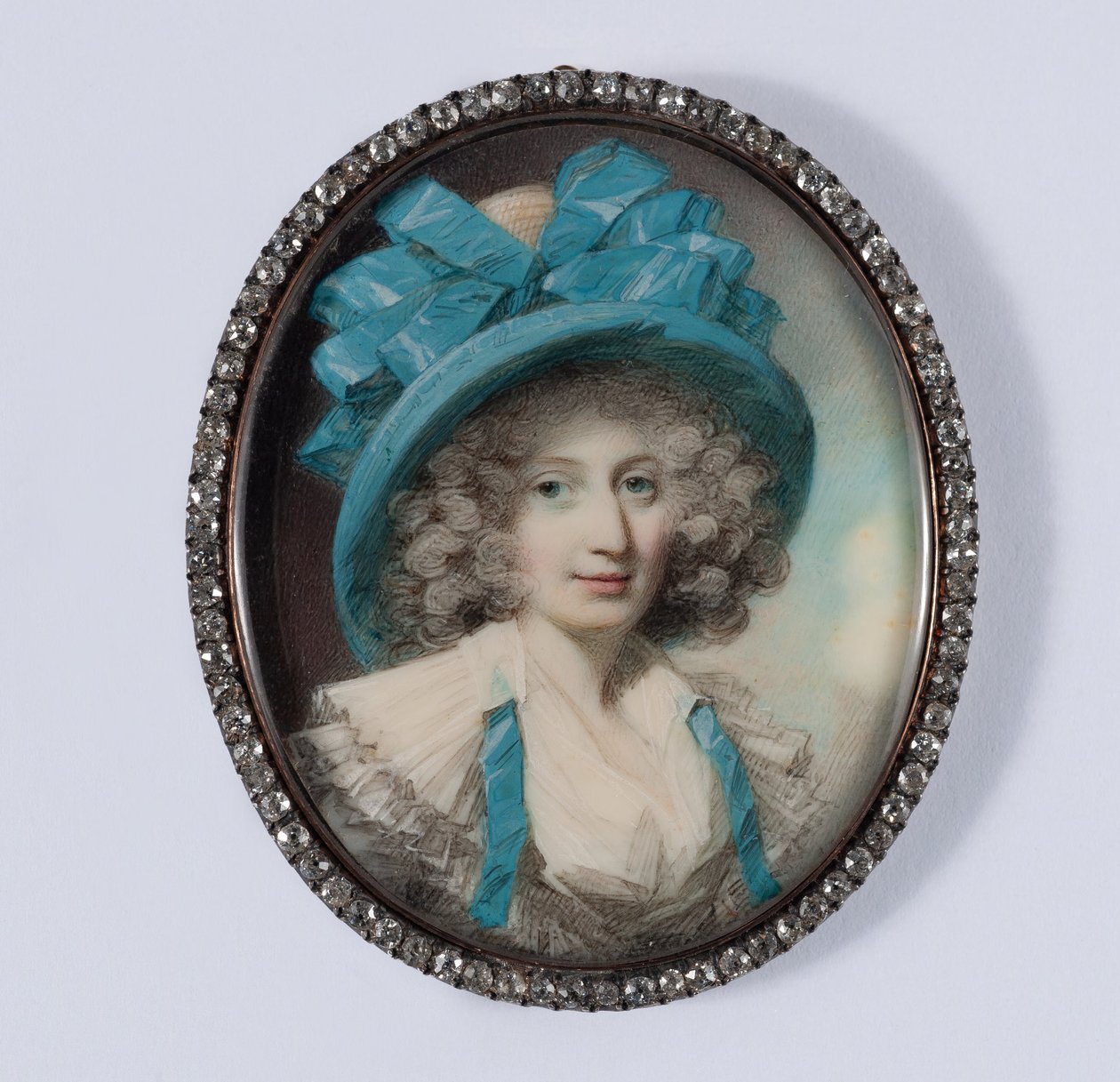 Portret van een dame, traditioneel geïdentificeerd als juffrouw Bedingfield door George Engleheart