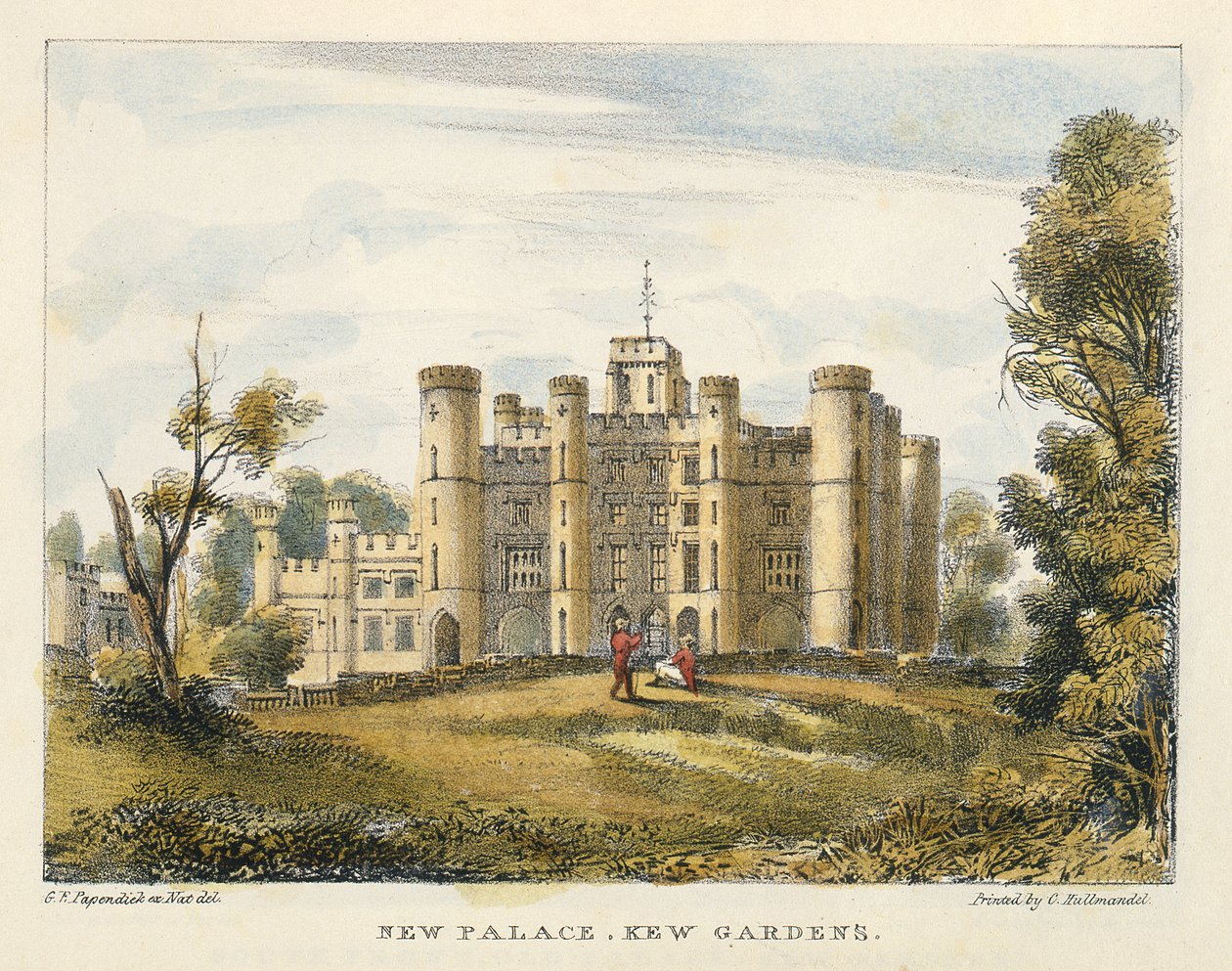 Nieuw Paleis, Kew Gardens, plaat 1 uit Kew Gardens: Een Serie van Vierentwintig Tekeningen op Steen, gegraveerd door Charles Hullmandel (1789-1850) gepubliceerd 1820 door George Ernest after Papendiek