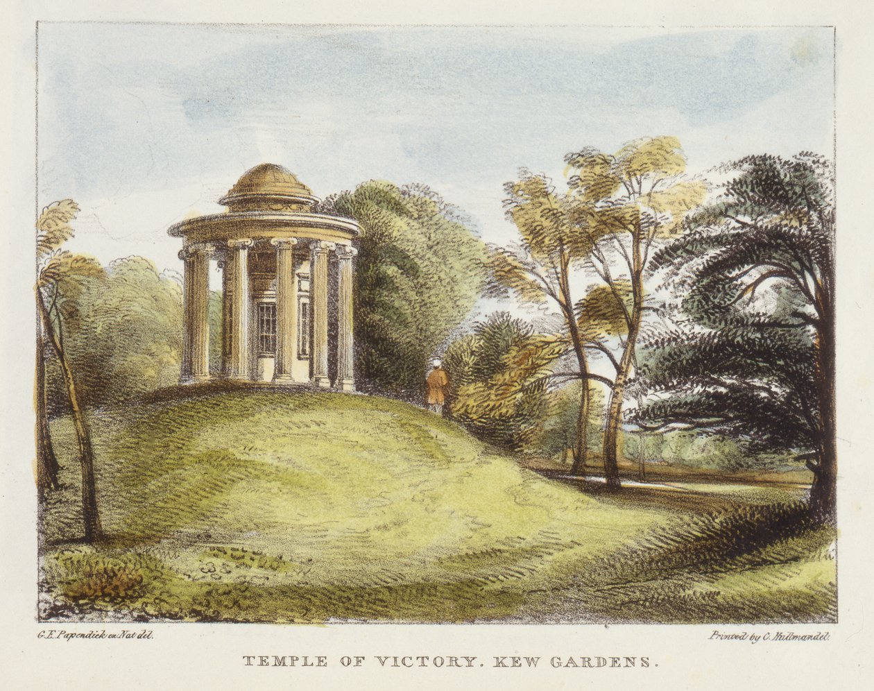 Tempel van de Zon, Arboretum, Kew Gardens, plaat 20 uit Kew Gardens: Een Serie van Vierentwintig Tekeningen op Steen, gegraveerd door Charles Hullmandel (1789-1850) gepubliceerd 1820 door George Ernest after Papendiek