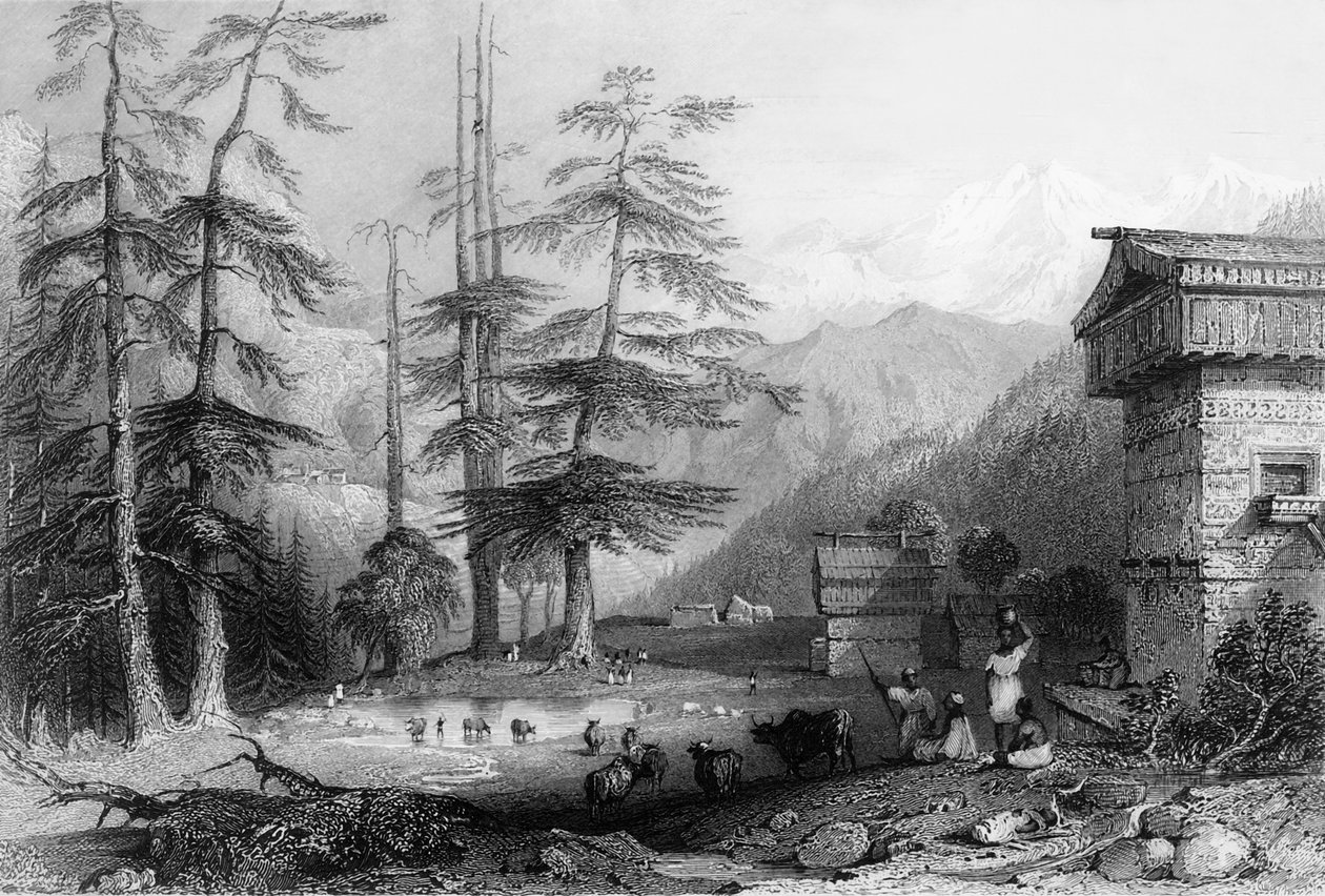 Dorp van Koghera en Deodar Bos, nabij de Choor door George Francis White