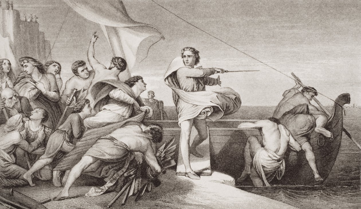 Koning Alfred spoort de Angelsaksen aan om de invasie van de Denen in 876 na Christus af te weren, uit 