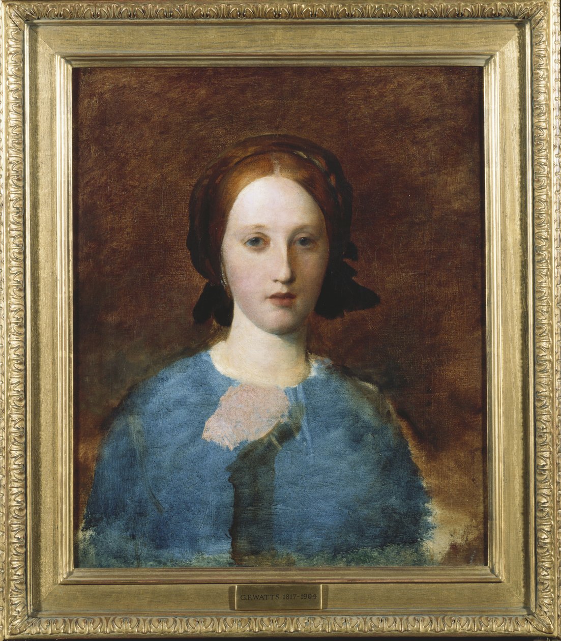 Portret van mevrouw Prescott Decie, buste lengte, in een blauwe jurk - een schets door George Frederick Watts