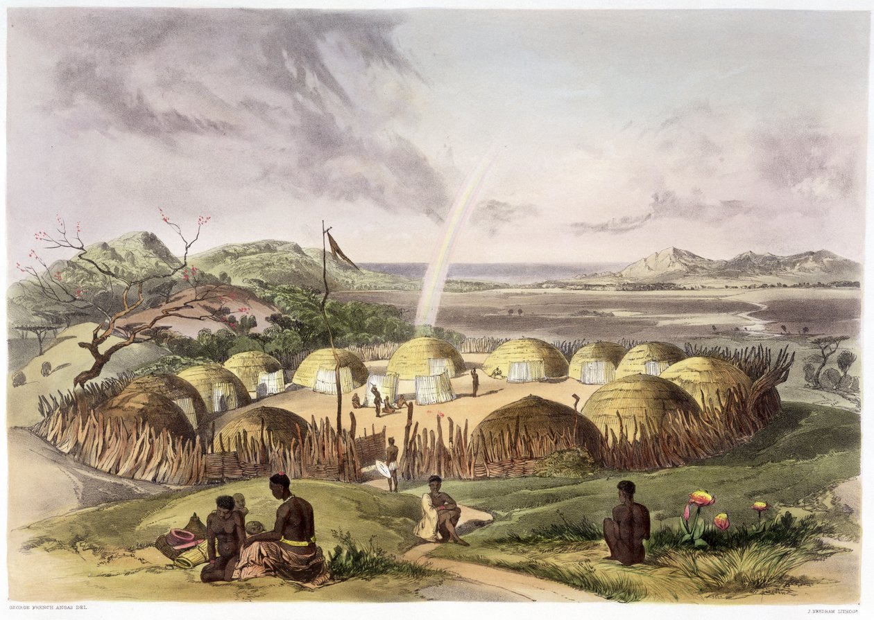 Zulu Kraal nabij Umlazi, Natal, 1849 door George French Angas
